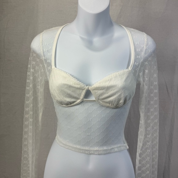 Princess Polly Elegant Lace Long Sleeve White top Size 4 - Picture 1 of 9